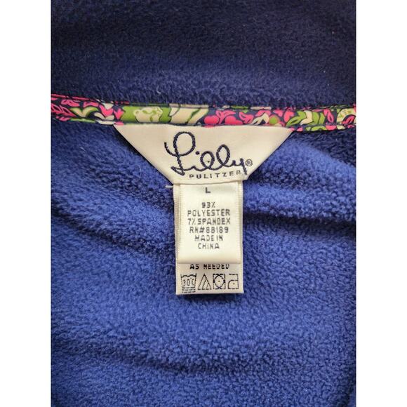 Lilly Pulitzer Large Blue Fleece Jacket Full Zip Floral Trim - Picture 5 of 7